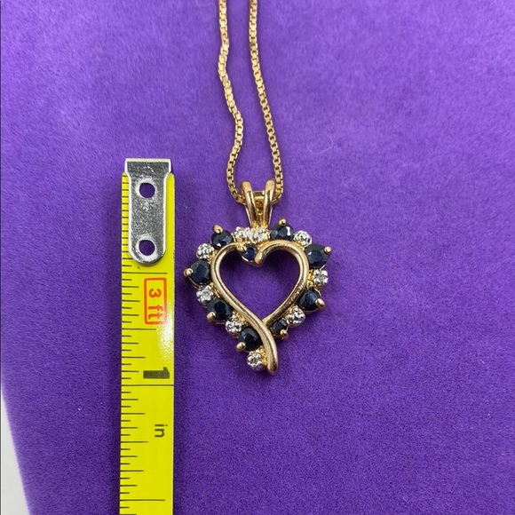 💛 14k Yellow Gold Plated 925 Diamond & Sapphire Heart Pendant Necklace - Picture 4 of 5